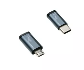 Set, USB C Stecker auf Micro Buchse + C Buchse auf Micro St. 2x USB Adapter, Alu, space grau, DINIC Box